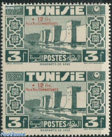 Tunisia 1945 3F+12F, Pair Imperforated In The Centre, Mint NH, Various - Errors, Misprints, Plate Flaws - Art - Castle.. - Fehldrucke