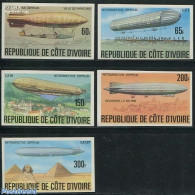 Ivory Coast 1977 Zeppelin 5v Imperforated, Mint NH, Transport - Zeppelins - Nuovi