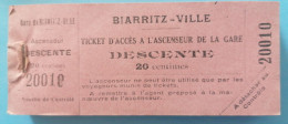 Sncf. Midi Gare De Biarritz-Ville.ticket D Accès à L Ascenseur. - Altri & Non Classificati