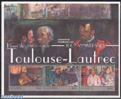 Guyana 2001 Toulouse De Lautrec 3v M/s, Mint NH, Nature - Dogs - Art - Henri De Toulouse-Lautrec - Modern Art (1850-pr.. - Guyane (1966-...)