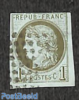 France 1870 1c, Olive On Green-blueish Paper, Used, Used Stamps - Used Stamps