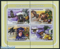 Guinea Bissau 2008 Monkeys & Birds 4v M/s, Mint NH, Nature - Birds - Birds Of Prey - Monkeys - Guinée-Bissau