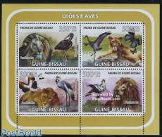 Guinea Bissau 2008 Lions & Birds 4v M/s, Mint NH, Nature - Animals (others & Mixed) - Birds - Butterflies - Cat Family - Guinea-Bissau
