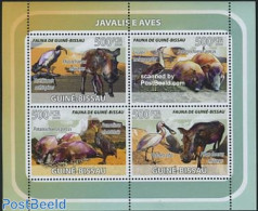 Guinea Bissau 2008 Wild Pigs & Birds 4v M/s, Mint NH, Nature - Animals (others & Mixed) - Birds - Guinea-Bissau