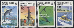 Turks And Caicos Islands 1988 Deep Sea Fishing 4v, Mint NH, Nature - Transport - Various - Fish - Fishing - Ships And .. - Vissen