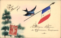 Handgemalt CPA Vogel Und Französische Landesflagge - Other & Unclassified