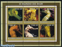 Mozambique 2002 Sea-horses 6v M/s, Mint NH, Nature - Fish - Shells & Crustaceans - Vissen