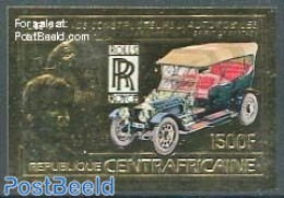 Central Africa 1983 Rolls-Royce 1v, Gold, Imperforated, Mint NH, Transport - Automobiles - Coches