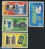 Togo 1970 10 Years Independence 4v, Imperforated, Mint NH, Nature - Various - Birds - Stamps On Stamps - Maps - Pigeons - Stamps On Stamps