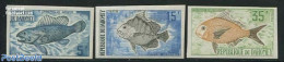 Dahomey 1973 Fish 3v, Imperforated, Mint NH, Nature - Fish - Vissen