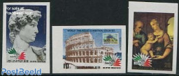 Korea, North 1985 ITALIA 85 3v, Imperforated, Mint NH, Philately - Stamps On Stamps - Art - Michelangelo - Paintings -.. - Francobolli Su Francobolli