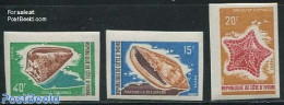 Ivory Coast 1971 Shells 3v, Imperforated, Mint NH, Nature - Shells & Crustaceans - Unused Stamps