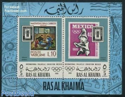 Ras Al-Khaimah 1969 EFIMEX 68 S/s, Mint NH, Sport - Olympic Games - Philately - Stamps On Stamps - Briefmarken Auf Briefmarken