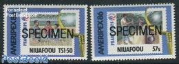 Niuafo'ou 1986 Ameripex 2v, SPECIMEN, Mint NH, Stamps On Stamps - Briefmarken Auf Briefmarken