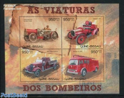Guinea Bissau 2012 Fire Engines 4v M/s, Mint NH, Transport - Automobiles - Fire Fighters & Prevention - Autos