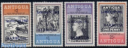 Barbuda 1980 London 1980 4v, Mint NH, Nature - Transport - Horses - Stamps On Stamps - Concorde - Helicopters - Railwa.. - Francobolli Su Francobolli