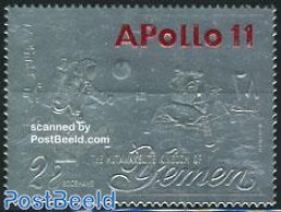 Yemen, Kingdom 1969 Apollo 11 1v, Silver, Mint NH, Transport - Space Exploration - Andere & Zonder Classificatie