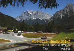 BIBERWIER, REUTTE, TIROL, ARCHITECTURE, MOUNTAIN, CARS, TERRACE, UMBRELLA, AUSTRIA, POSTCARD - Reutte