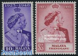 Malaysia 1948 Trengganu, Silver Wedding 2v, Unused (hinged), History - Kings & Queens (Royalty) - Familles Royales