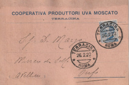 Italy. A219. Terracina. 1922. Cartolina Postale PUBBLICITARIA .... COOPERATIVA PRODUTTORI UVA MOSCATO... Michetti C.25 - Marcophilia