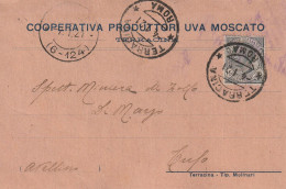 Italy. A219. Terracina. 1921. Cartolina Postale PUBBLICITARIA .... COOPERATIVA PRODUTTORI UVA MOSCATO... Leoni C.15 - Marcophilia