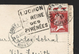 Carte Postale De Bagnères-de-Luchon Et Fanion 'Luchon Reine Des Pyrénées' 1927. Cachet 90c Docteur Pasteur.doctor Pasteu - Covers & Documents