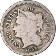 Monnaie, États-Unis, Nickel 3 Cents, 1865, U.S. Mint, Philadelphie, TB - 2, 3 & 20 Cents