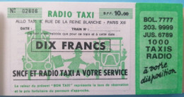 Sncf. Bon D Achat De 10 Francs Pour Un Radio Taxi - Altri & Non Classificati