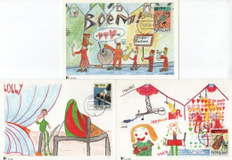 Nederland Netherlands Holland 1992 Maximum Cards X3 Kinderpostzegels Kind En Muziek, Child And Music Instrument, Leiden - Maximum Cards