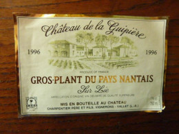 Château De La Guipière - 1996 - GROS PLANT DU PAYS NANTAIS Sur Lie - Charpentier Père Et Fils Vignerons à Vallet - VDQS - Sonstige & Ohne Zuordnung