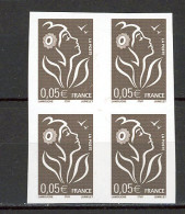 BH-19 Belle Variété Marianne De Lamouche N° 3733ac ** Non Dentelé Sans Phosphore En Bloc De 4 A Saisir !!! - Unused Stamps