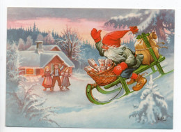 MODERN Christmas Postcard - LARS CARLSSON - SWEDEN - GNOME / ZWERG / LUTIN - CHILDREN - Used  1993 - Andere & Zonder Classificatie