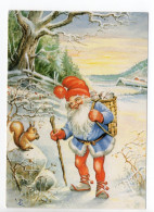 MODERN Christmas Postcard - LARS CARLSSON - SWEDEN - GNOME / ZWERG / LUTIN - SQUIRREL - Used  1993 - Andere & Zonder Classificatie