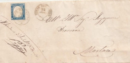 2538 - SARDEGNA - Lettera Con Testo Del 1861 Da Pieve Del Cairo (PV) A Mortara Con Cent. 20 Celeste Grigiastro - Sardaigne