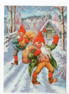MODERN Christmas Postcard - LARS CARLSSON - SWEDEN - GNOMES / ZWERGE / LUTINS - Used 1986 - Andere & Zonder Classificatie