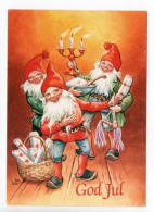 MODERN Christmas Postcard - LARS CARLSSON - SWEDEN - GNOMES / ZWERGE / LUTINS - Used 1993 / NO STAMP - Andere & Zonder Classificatie
