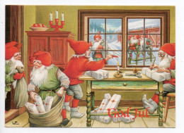 MODERN Christmas Postcard - LARS CARLSSON - SWEDEN - GNOMES / ZWERGE / LUTINS - Used 1994 - Andere & Zonder Classificatie