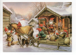 MODERN Christmas Postcard - LARS CARLSSON - SWEDEN - GNOMES / ZWERGE / LUTINS - Used 1990 - Sonstige & Ohne Zuordnung