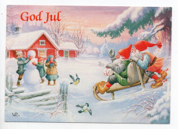 MODERN Christmas Postcard - LARS CARLSSON - SWEDEN - GNOMES / ZWERGE / LUTINS - Used 1995 - Andere & Zonder Classificatie