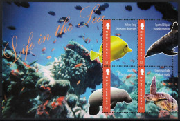 2012 Montserrat Marine Life: Yellow Tang, Spotted Dolphin, Manatee, Green Turtle Minisheet (** / MNH / UMM) - Marine Life