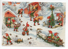 MODERN Christmas Postcard - LARS CARLSSON - SWEDEN - GNOMES / ZWERGE / LUTINS - Used 1994 - Sonstige & Ohne Zuordnung