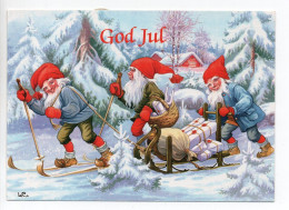 MODERN Christmas Postcard - LARS CARLSSON - SWEDEN - GNOMES / ZWERGE / LUTINS - Used 1994 - Autres & Non Classés