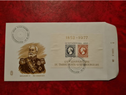 LETTRE CARTE LUXEMBOURG 1977 BLOC 125° ANNIVERSAIRE DU TIMBRE POSTE LUXEMBOURGEOIS GUILLAUME III ROI GRAND DUC - Autres & Non Classés