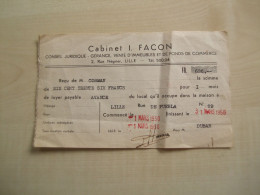 Ancien Reçu 1950 CABINET I. FACON  à LILLE - 1900 – 1949