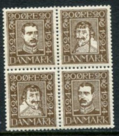 DENMARK 1924 Post Office Tercentenary 20 Øre Block, MNH /**. Michel 139-42 - Neufs