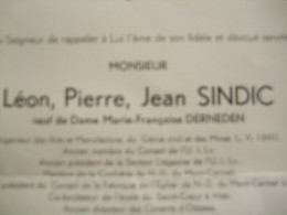 Faire-part De Décès Ancien 1960 SINDIC Léon - Obituary Notices
