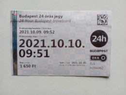 V0198    Hungary  Budapest  24 Hours Travel Card -  Public Transport BKK - Autobus Subway Railway  Tram 2021.10.10. - Europa
