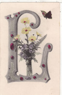 CARTE FANTAISIE..CPA.  LA LETTRE " L " ILLUSTREE. PAPILLON. VASE DE FLEURS ET PAPILLON.ANNEE 1904 + TEXTE - Andere & Zonder Classificatie