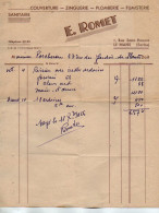 VP23.139 - 1956 - Facture - Couverture - Zinguerie - Plomberie - Fumisterie, E. ROMET à LE MANS - 1950 - ...