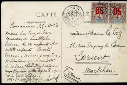 Timbre Sultanat D'Anjouan Sur Carte Postale 1913 Tananarive Fabricants De Rabanes Ulysse Gros Et Darrieuxa - Covers & Documents